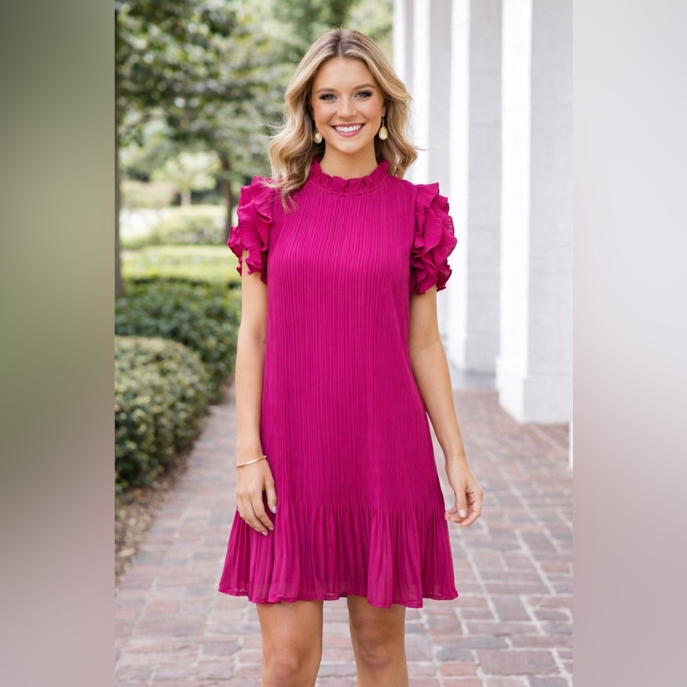 TCEC Pink Ruffled Pleated Dress